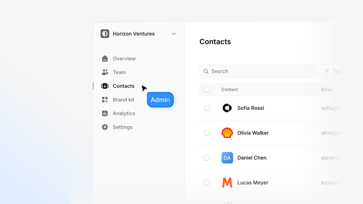 Contactendashboard voor beheerders in Tapify Teams