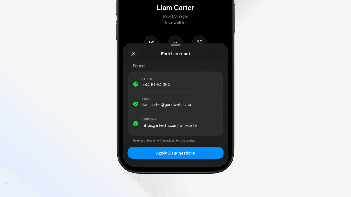 Een contact aangevuld met professionele gegevens in Tapify 2.0