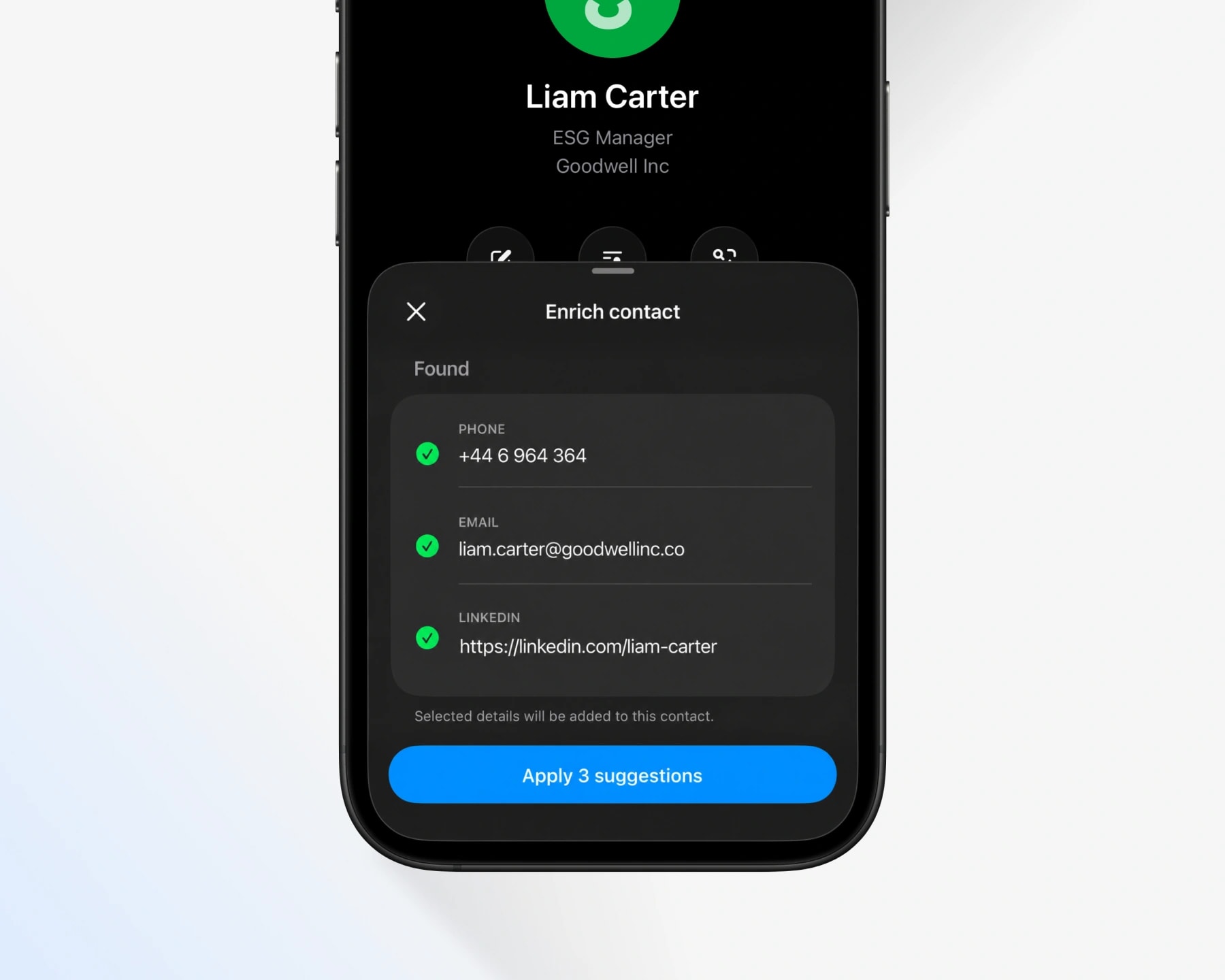 Enriched contacts in Tapify