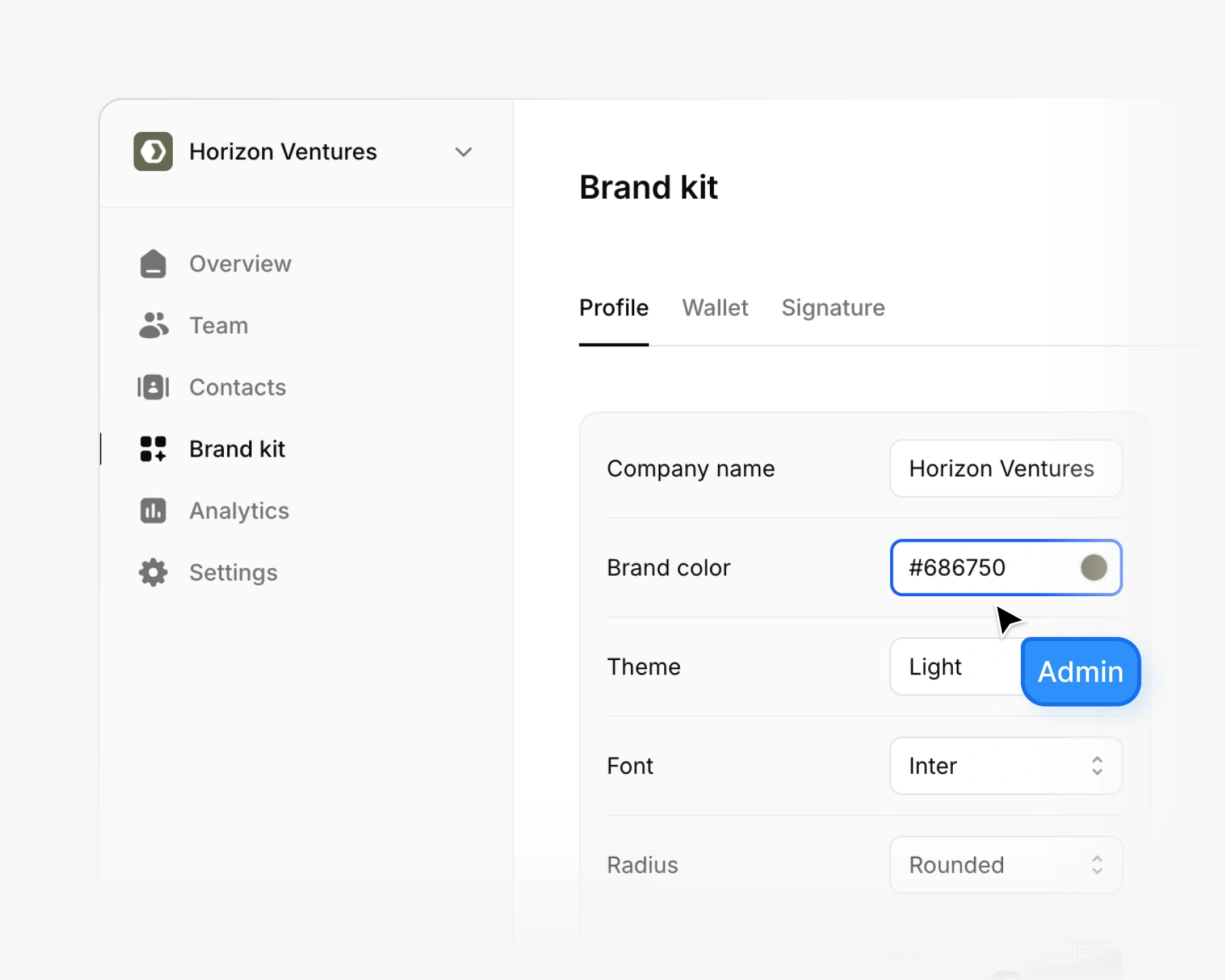 Workspace-tools van Tapify voor het beheren van de huisstijl