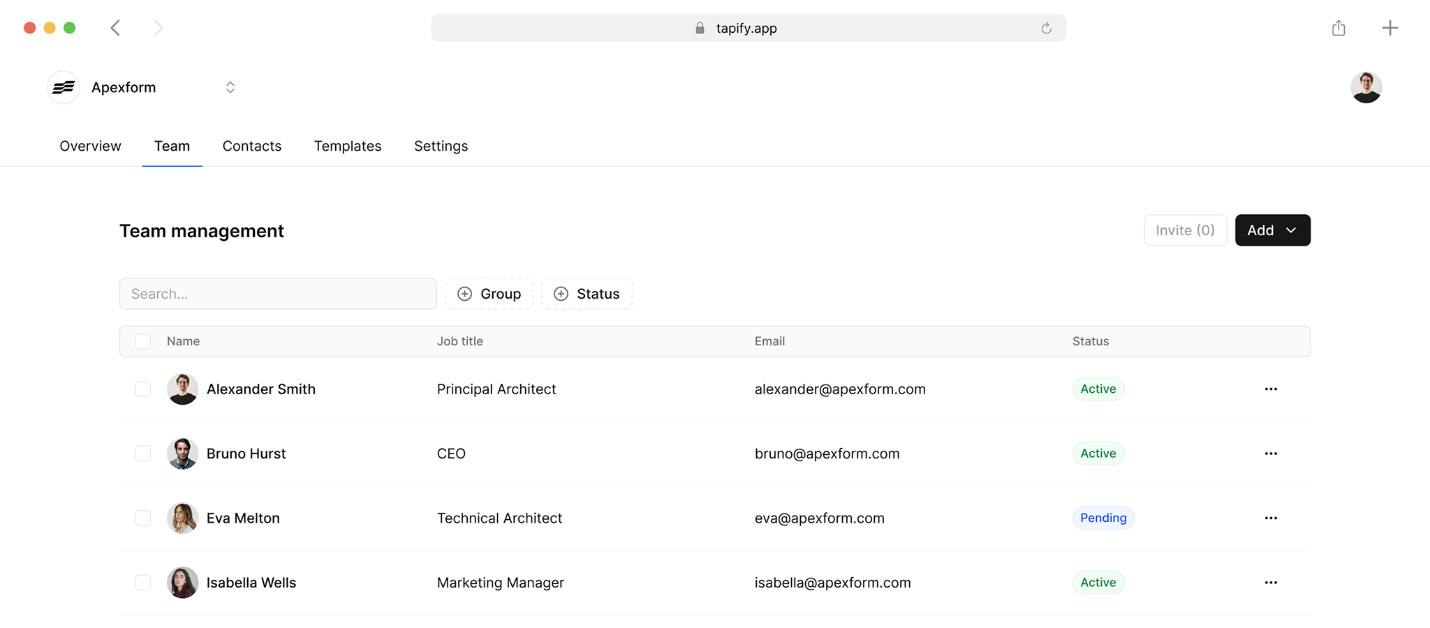 Tapify Teams Management